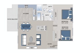 2 Bedroom, 1 Bath D-07 floor plan